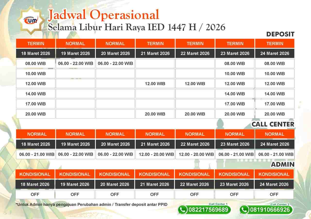 jadwal operasional selama libur hari raya idul fitri 2026
