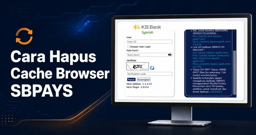 Cara hapus cache browser SBPAYS di PC dengan tampilan login dan Versi Plugin OnService
