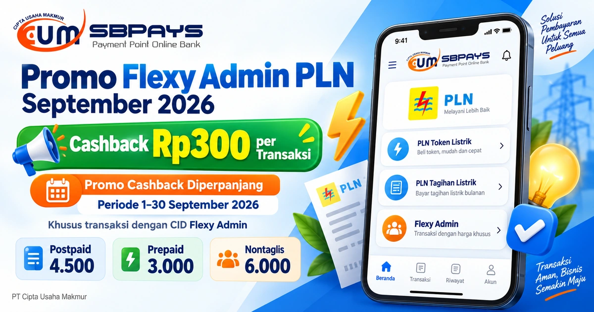 Promo Flexy Admin PLN September 2026: Cashback Rp300 per Transaksi