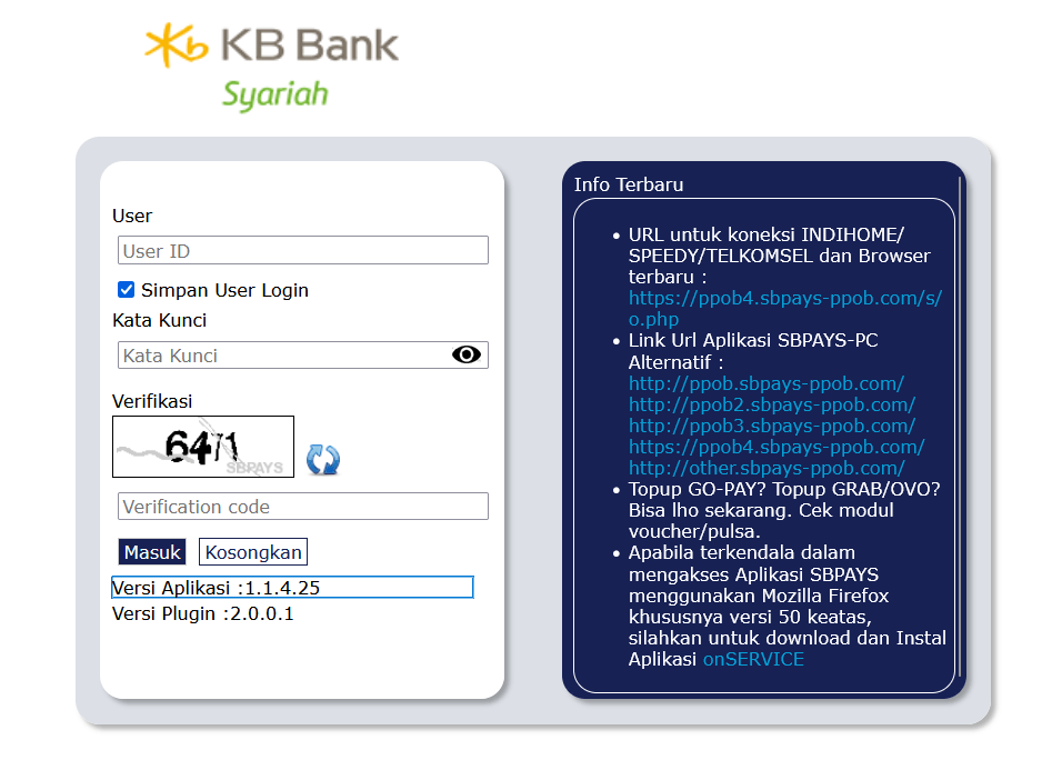 Tekan Ctrl Shift Alt lalu klik Versi Aplikasi pada halaman login SBPAYS